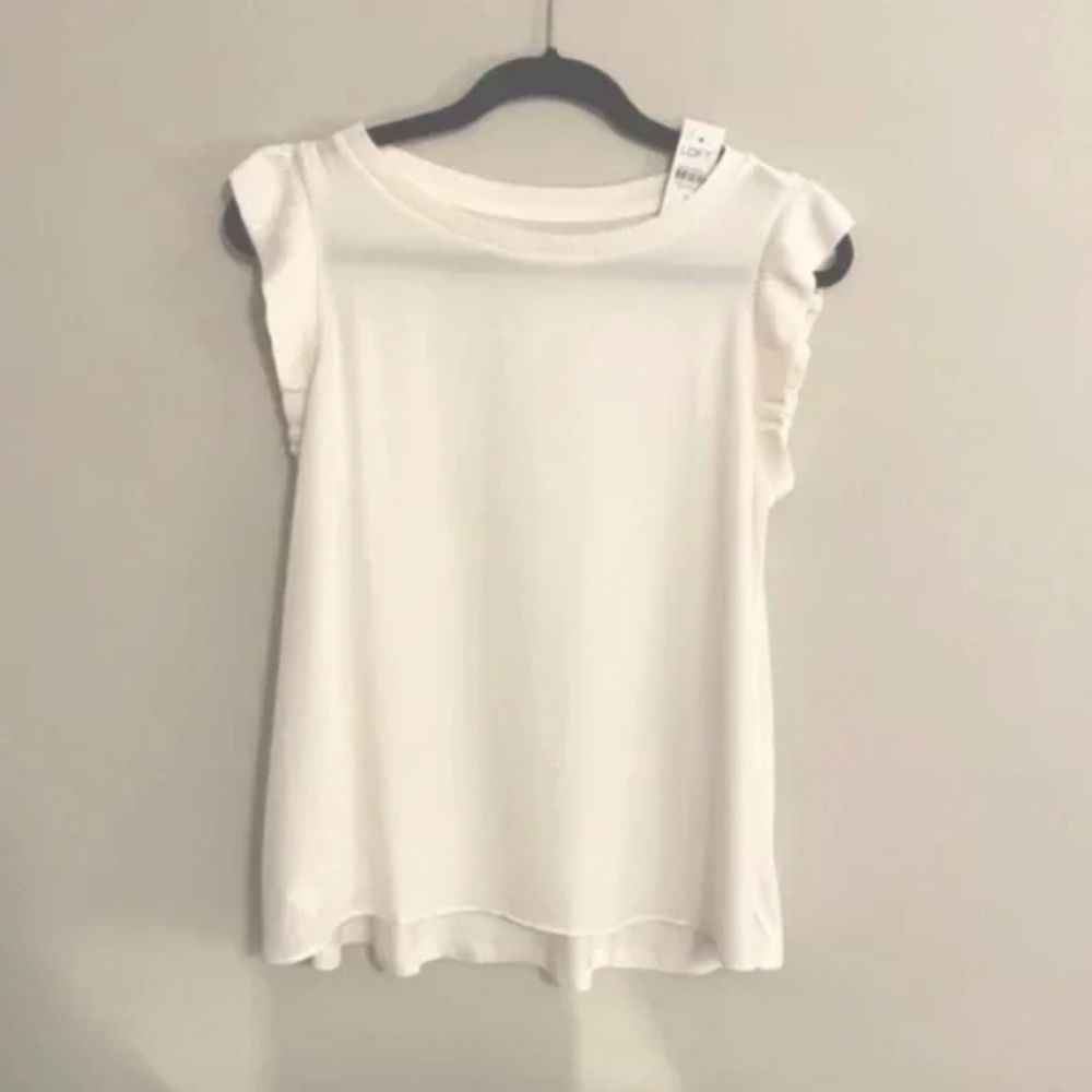 NWT LOFT Rib Trim Mixed Media Shell Top White
